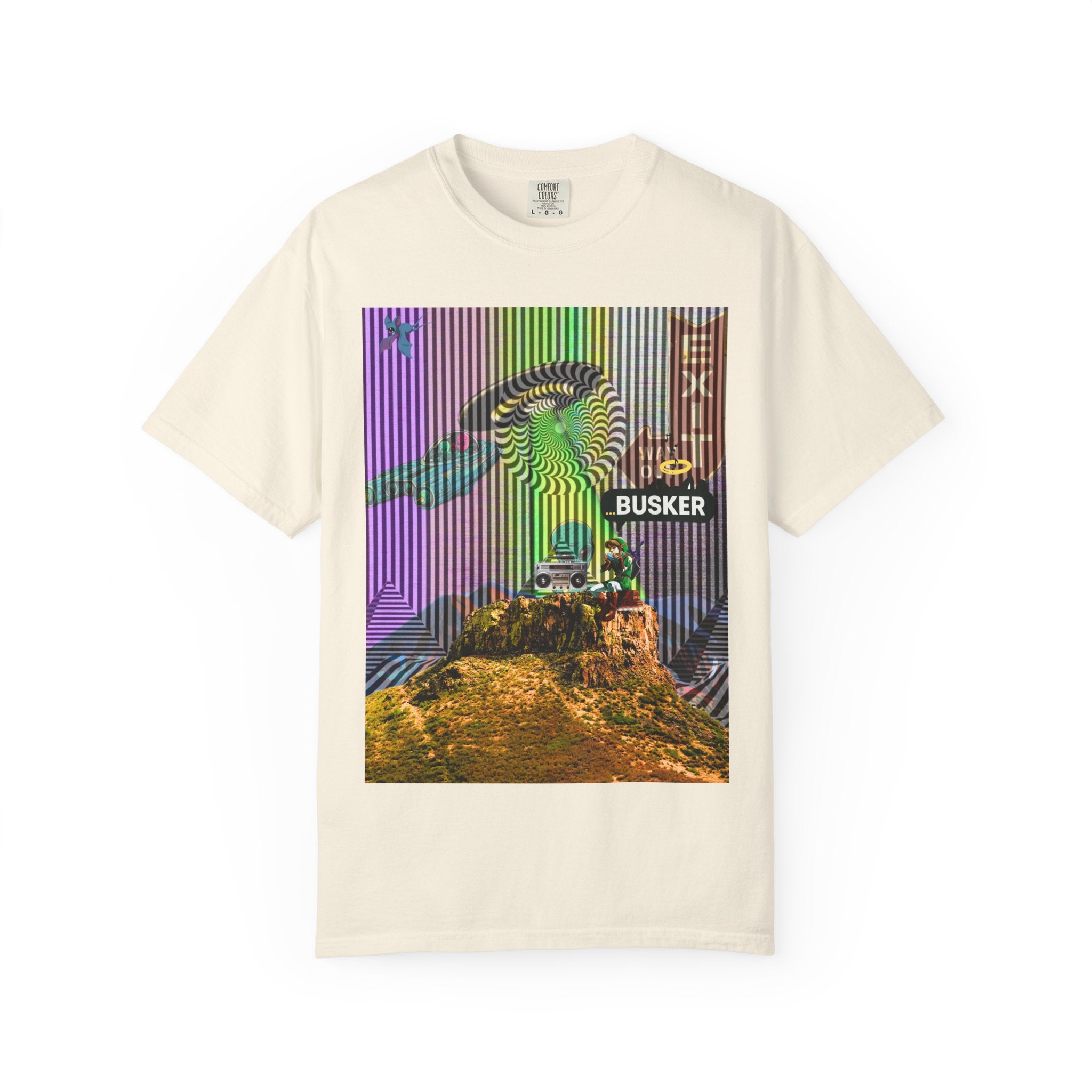 Psychedelic Busker T-Shirt, Unisex Graphic Tee, Music Lover Gift, Festival Wear, Casual Streetwear, Colorful Arttee