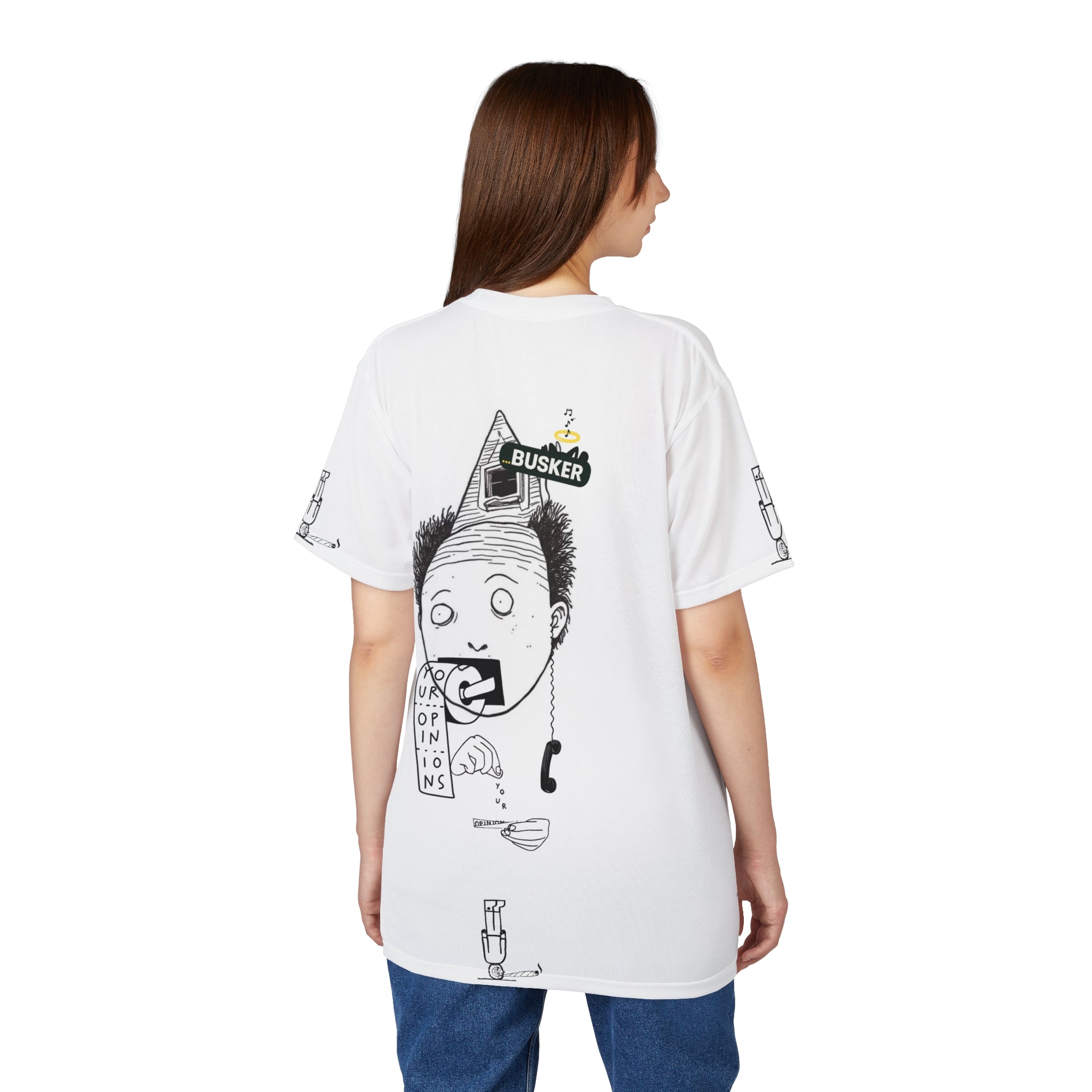 Whimsical Unisex Graphic Tee, Funny T-Shirt for Music Lovers, Unique Gift for Buskers, Street Performer Apparel, Quirky Art Shirt