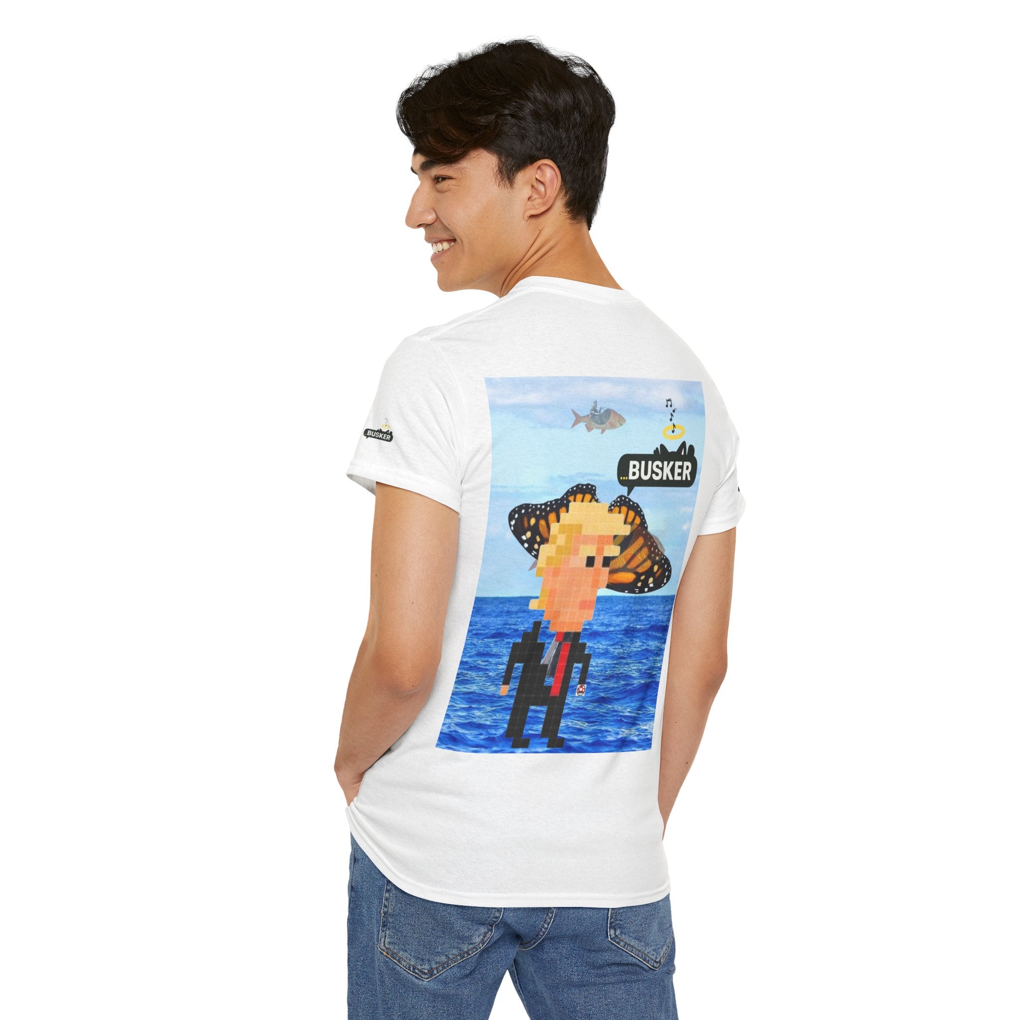 Pixel Art Unisex Heavy Cotton Tee - 'BUSKER' Design