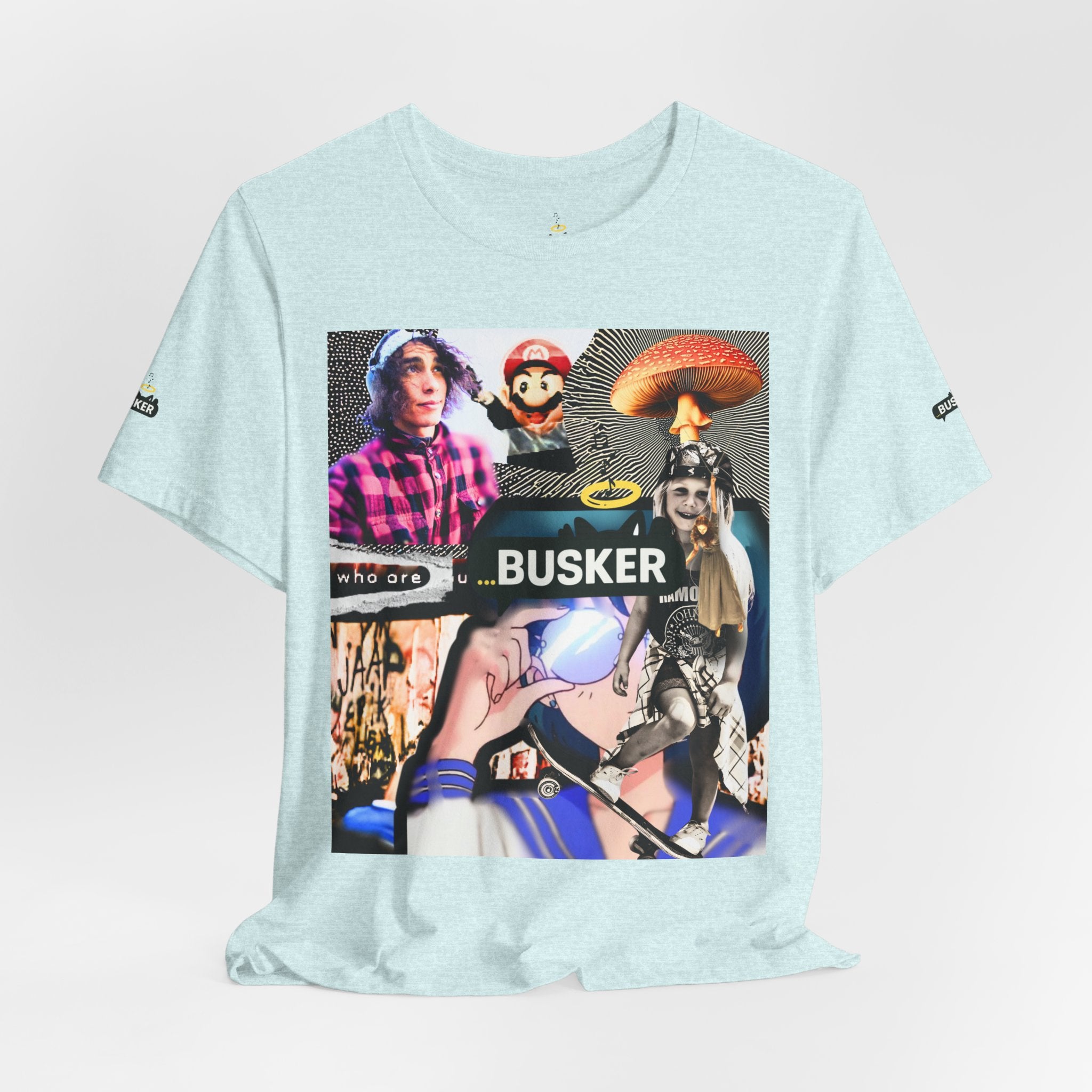 Busker Vibe Unisex Tee - Music & Art Collage Design
