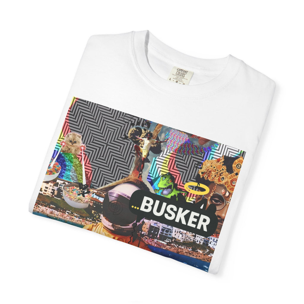 Vibrant Busker T-Shirt, Unisex Graphic Tee, Street Art Inspired Apparel, Casual Wear, Summer Festival Clothing