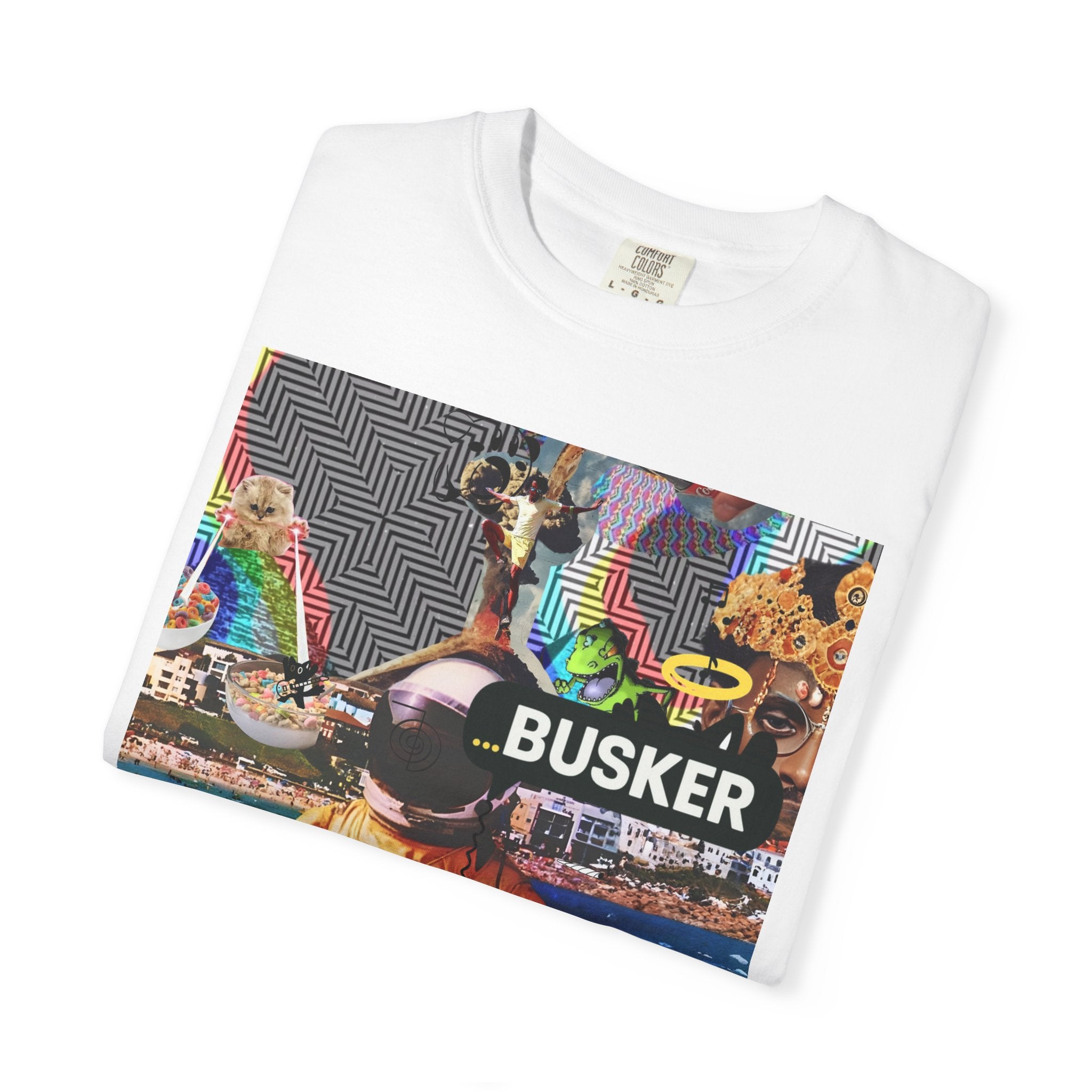 Vibrant Busker T-Shirt, Unisex Graphic Tee, Street Art Inspired Apparel, Casual Wear, Summer Festival Clothing