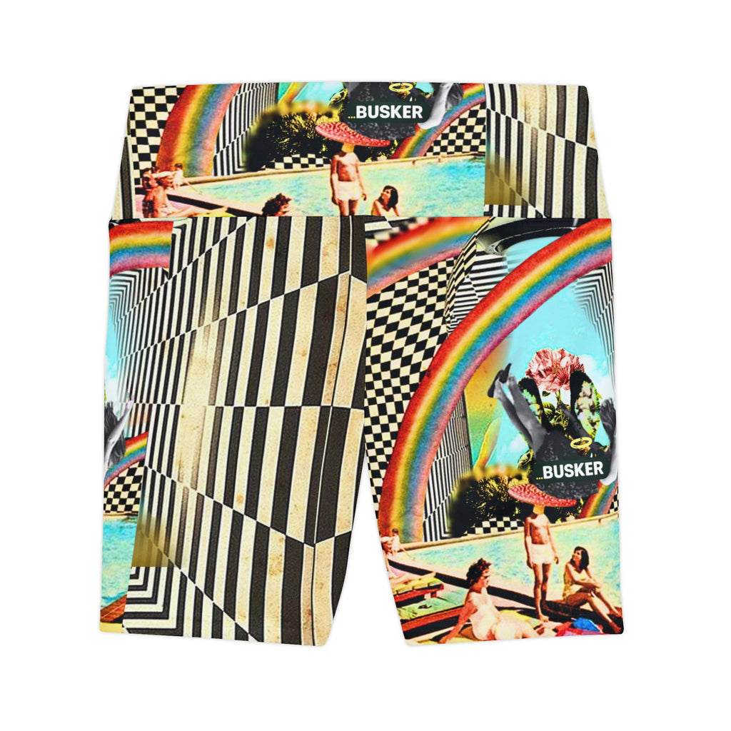 Vibrant Women's Workout Shorts - AOP with Retro Poolside Design