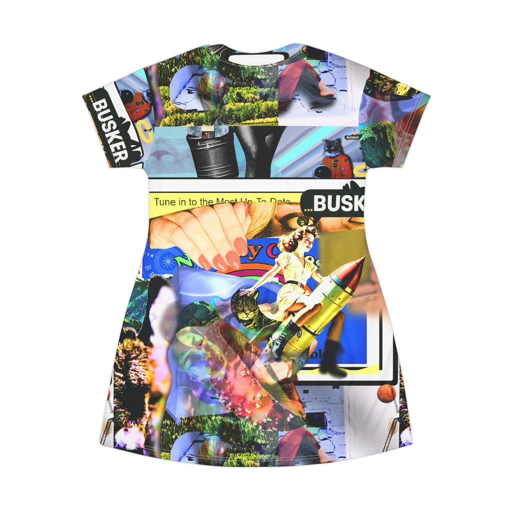 Artistic Busker T-Shirt Dress - Colorful AOP Design for Creative Souls