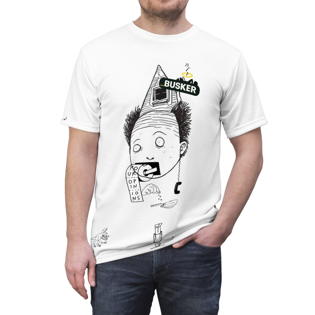 Whimsical Unisex Graphic Tee, Funny T-Shirt for Music Lovers, Unique Gift for Buskers, Street Performer Apparel, Quirky Art Shirt