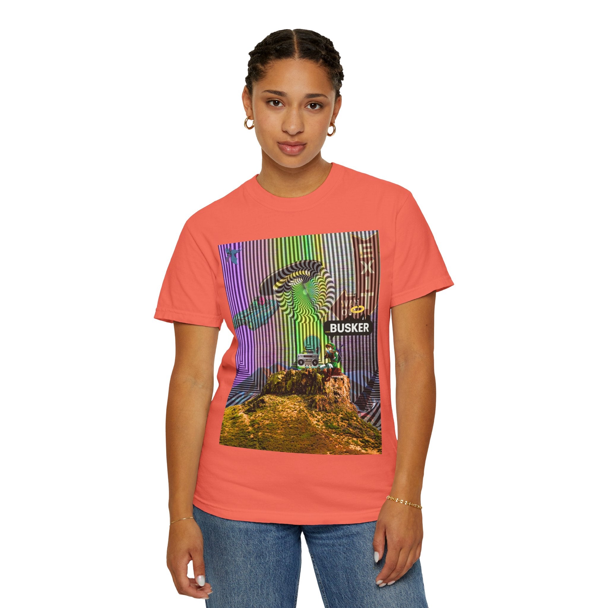 Psychedelic Busker T-Shirt, Unisex Graphic Tee, Music Lover Gift, Festival Wear, Casual Streetwear, Colorful Arttee