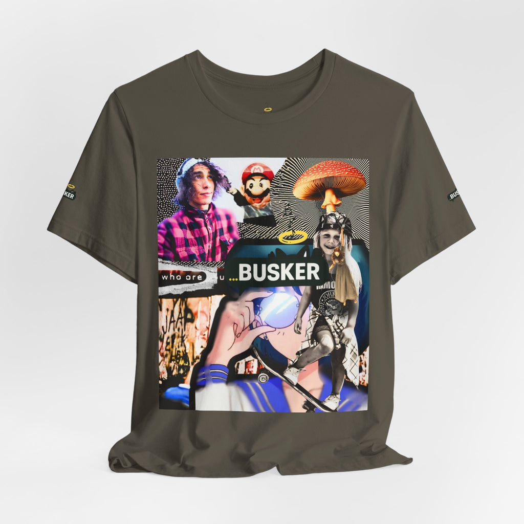 Busker Vibe Unisex Tee - Music & Art Collage Design