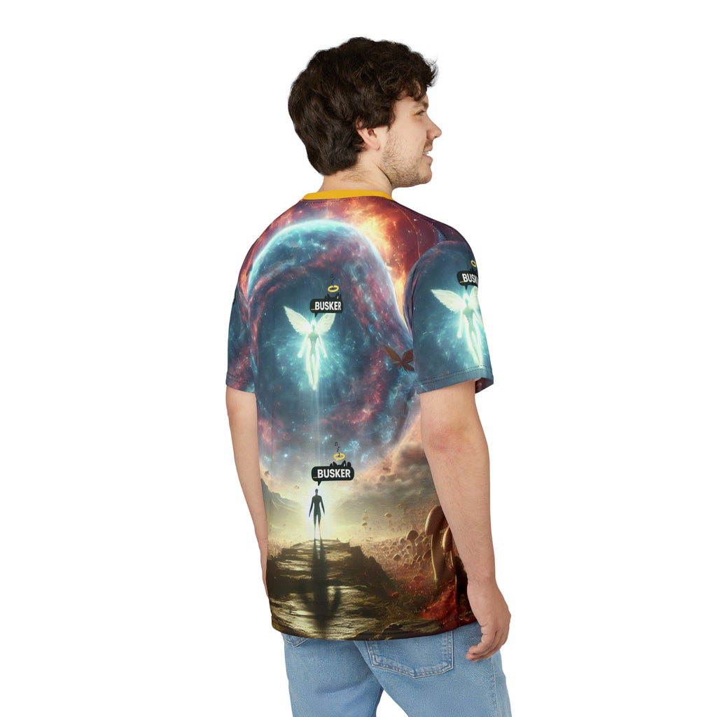 Cosmic Adventure Unisex Tee, Fantasy T-Shirt, Artistic AOP Shirt, Gift for Dreamers, Unique Casual Wear, Festival Clothing