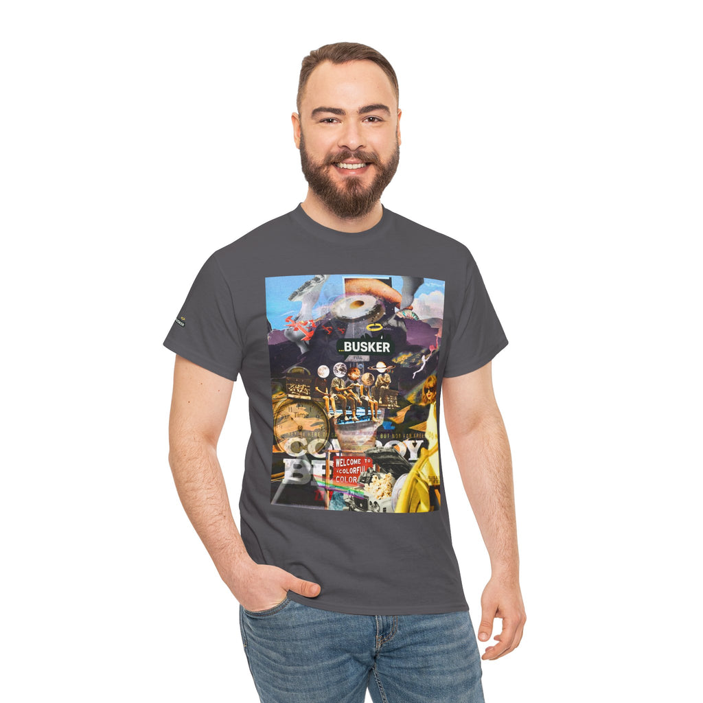 Busker Collage Graphic Tee — Vintage Music Poster Streetwear