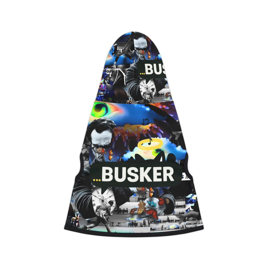 Busker Collage Pet Hoodie — Colorful Urban Music Graphic