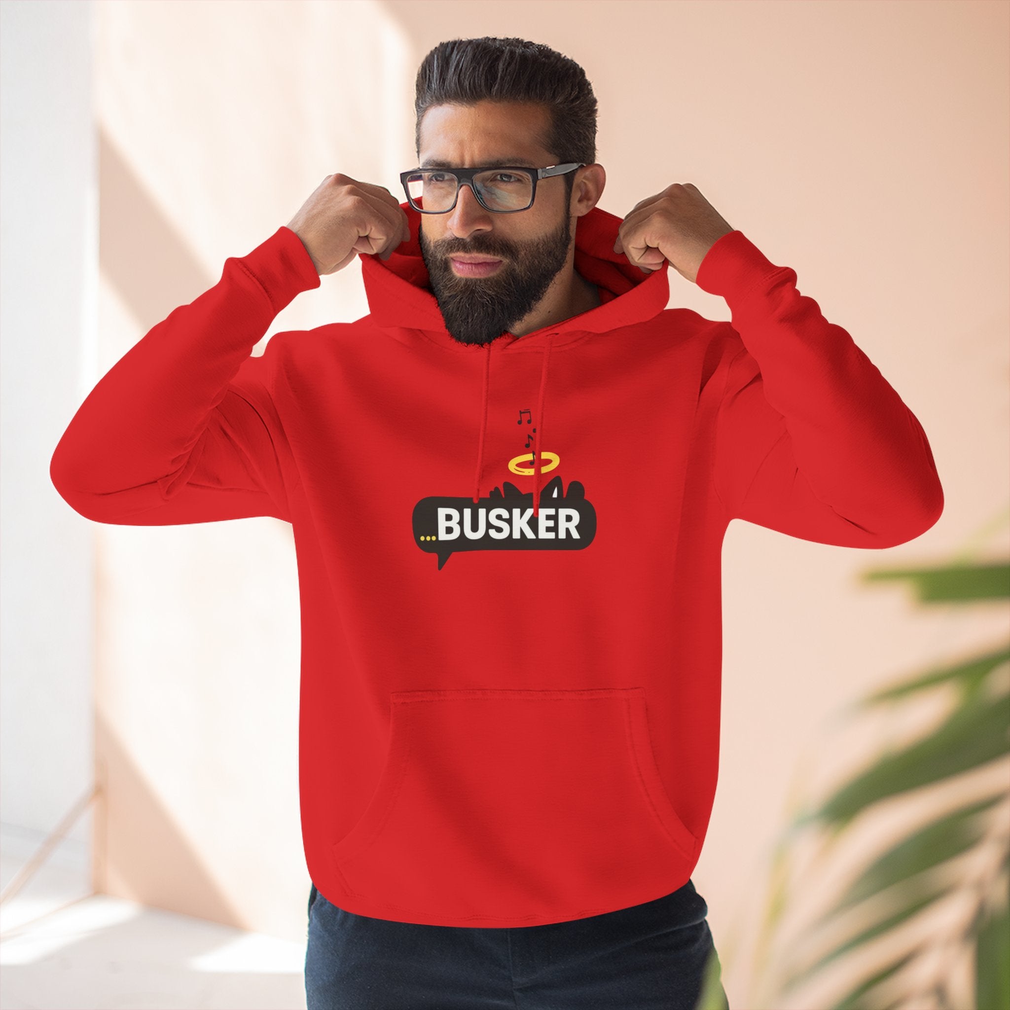 Busker Fleece Hoodie - Cozy Street Art Inspired Hoodie for Music Lovers, Casual Wear, Gift for Musicians, Concert Attire, Relaxed Fit