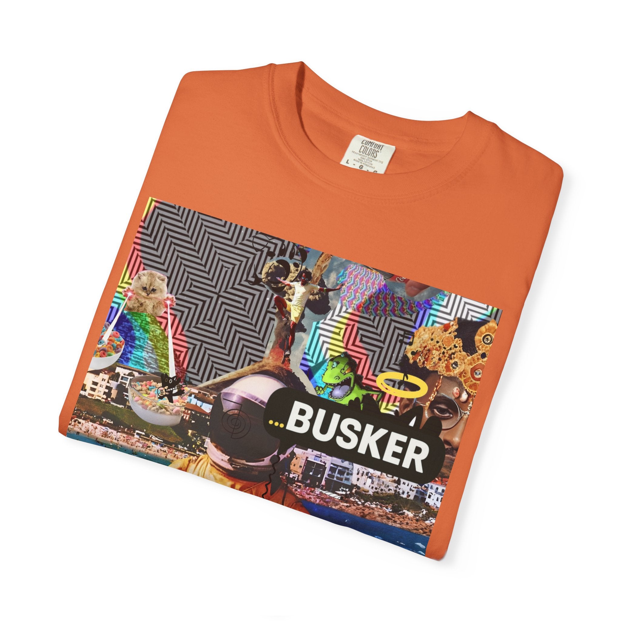 Vibrant Busker T-Shirt, Unisex Graphic Tee, Street Art Inspired Apparel, Casual Wear, Summer Festival Clothing