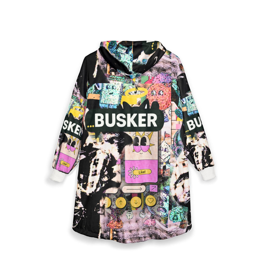 Cozy Unisex Hooded Blanket - Vibrant 'BUSKER' Design for Comfort and Style