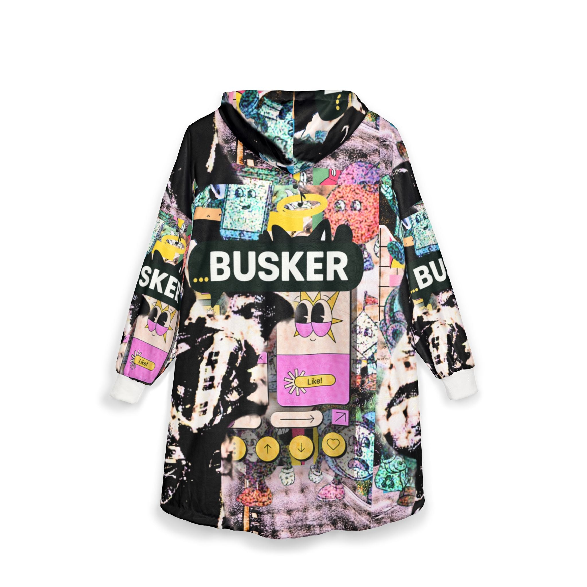Cozy Unisex Hooded Blanket - Vibrant 'BUSKER' Design for Comfort and Style