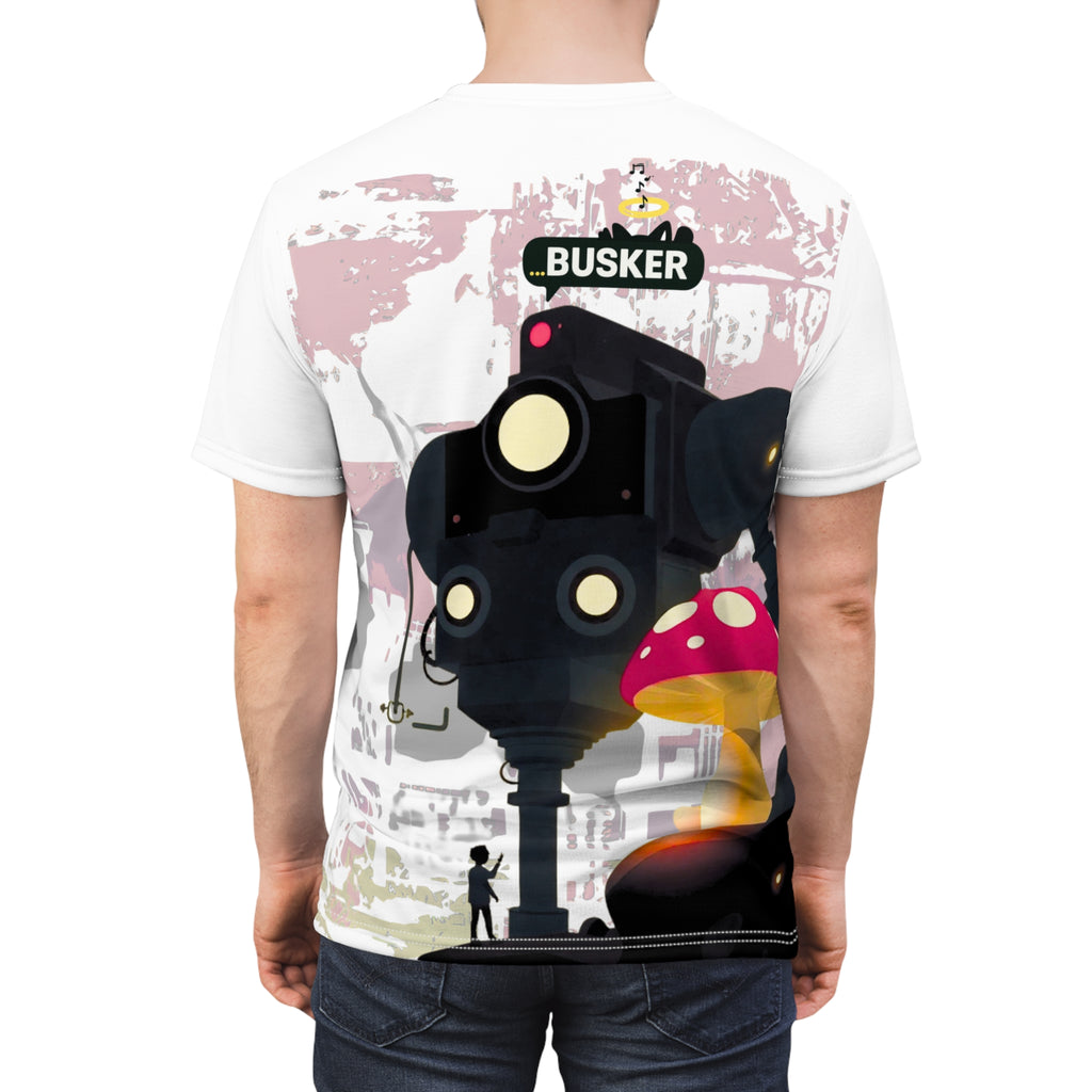 Busker-Inspired Unisex Tee, Creative Street Art Shirt, Unique Graphic Tee, Gift for Artists, Cool Casual Wear