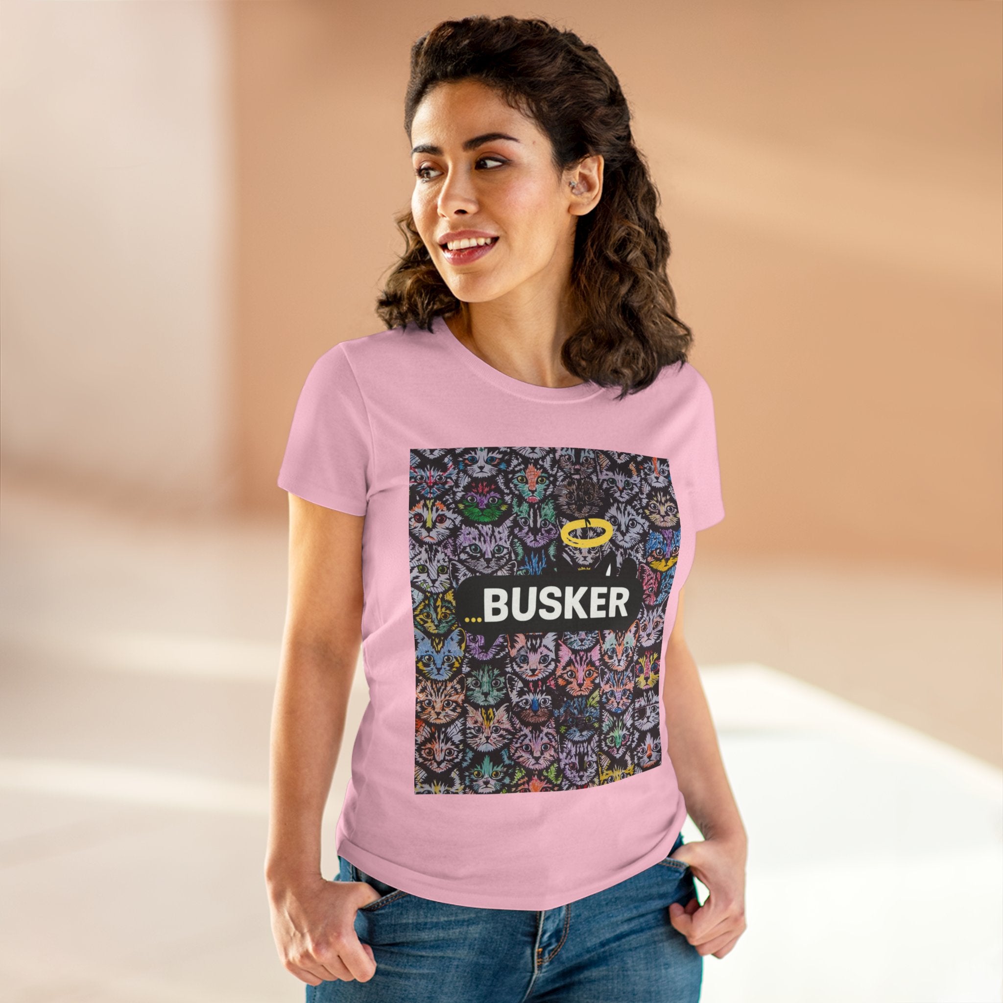 Colorful Cat Design Women's Tee, Casual Graphic Tee for Cat Lovers, Funny Gift for Friends, Summer Style, Unique Animal Art Shirt