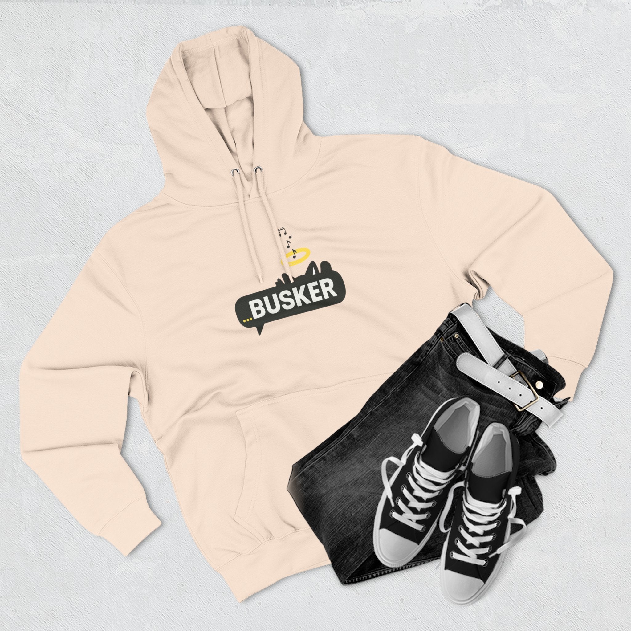 Busker Fleece Hoodie - Cozy Street Art Inspired Hoodie for Music Lovers, Casual Wear, Gift for Musicians, Concert Attire, Relaxed Fit
