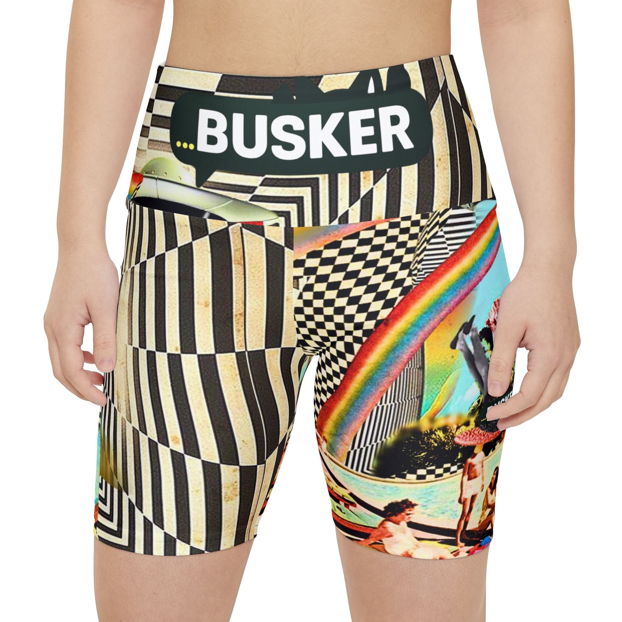 Vibrant Women's Workout Shorts - AOP with Retro Poolside Design