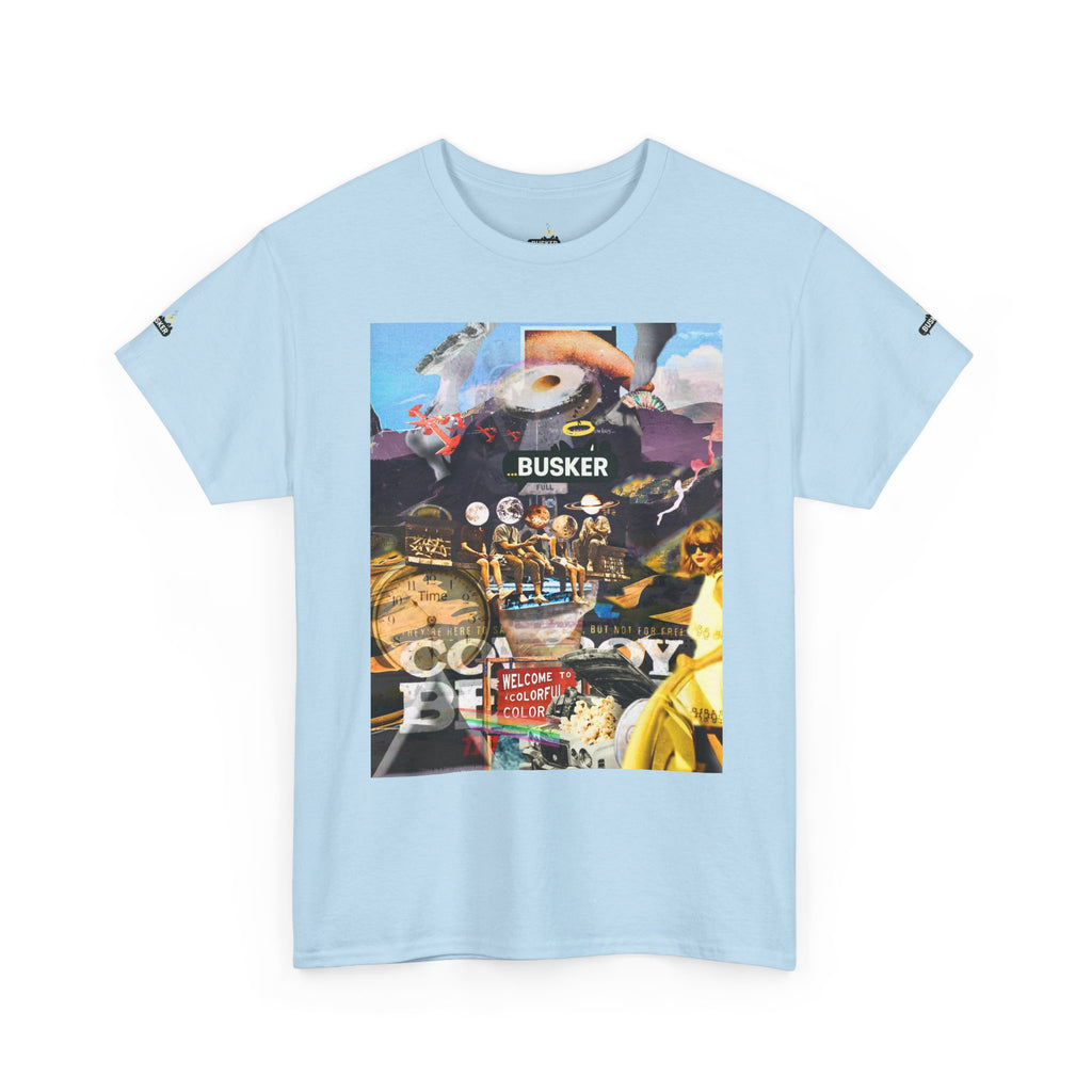 Busker Collage Graphic Tee — Vintage Music Poster Streetwear