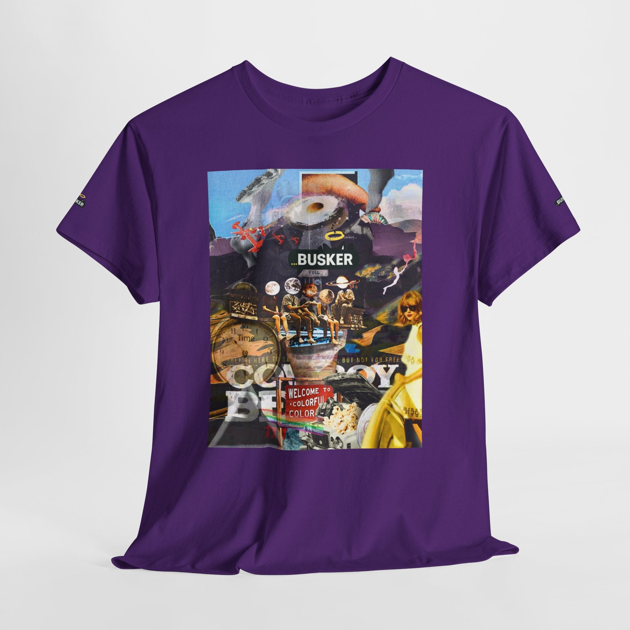 Busker Collage Graphic Tee — Vintage Music Poster Streetwear
