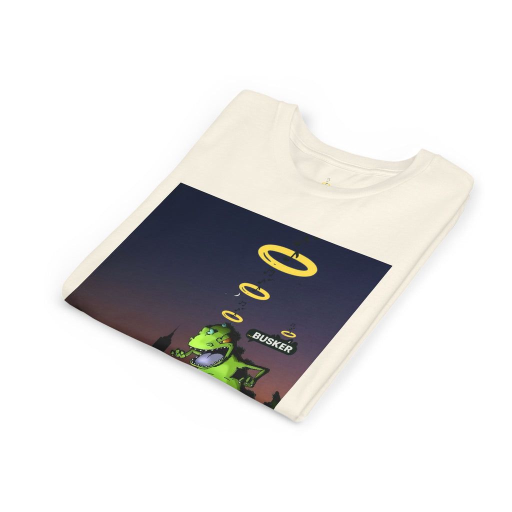 Youth Graphic Tee with Dinosaur Design, Fun Tee for Kids, Summer Style, Birthday Gift, Casual Wear, Playful Outfit, Busker Theme