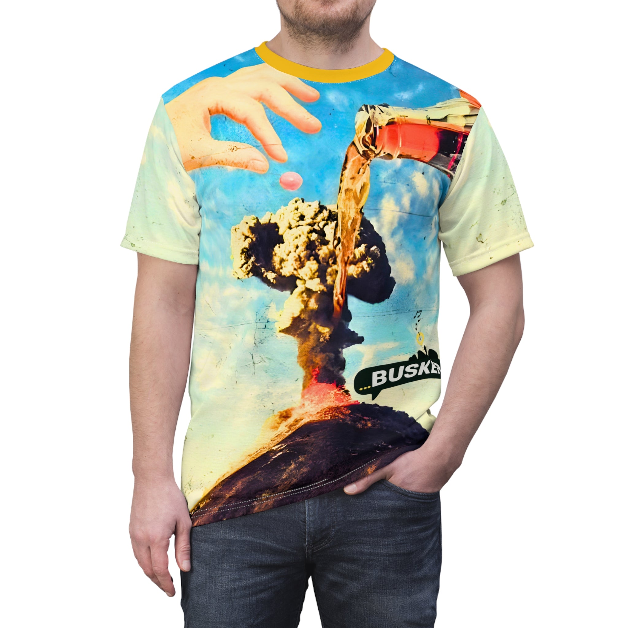 Unique Graphic Tee, Fun AOP T-Shirt, Youthful Streetwear, Urban Casual Wear, Perfect for Festivals, Summer Vibe Shirt