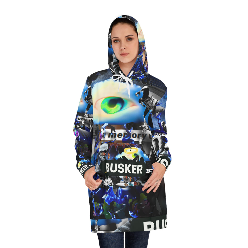 Busker Eye Hoodie Dress — All-Over Print Graphic Streetwear
