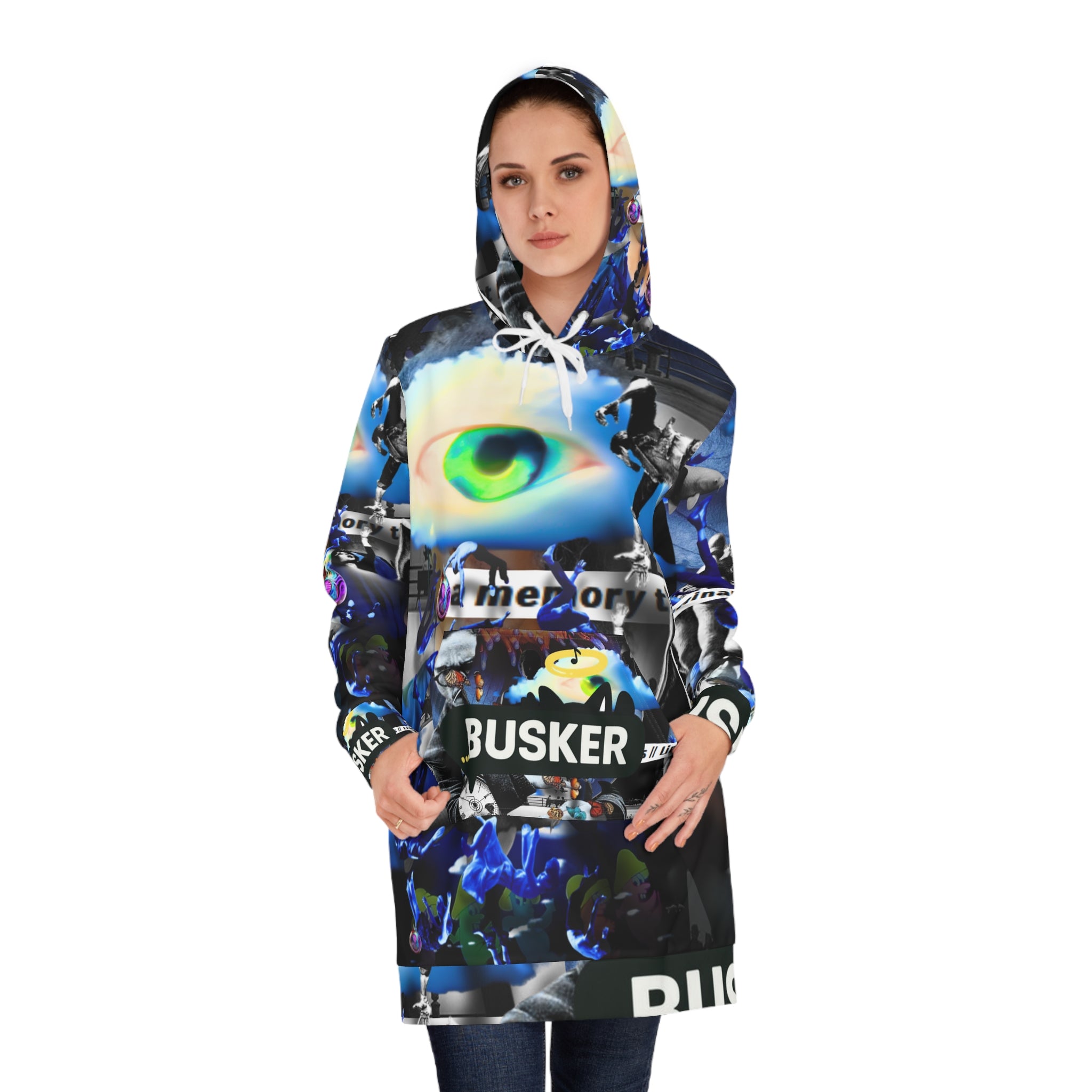 Busker Eye Hoodie Dress — All-Over Print Graphic Streetwear