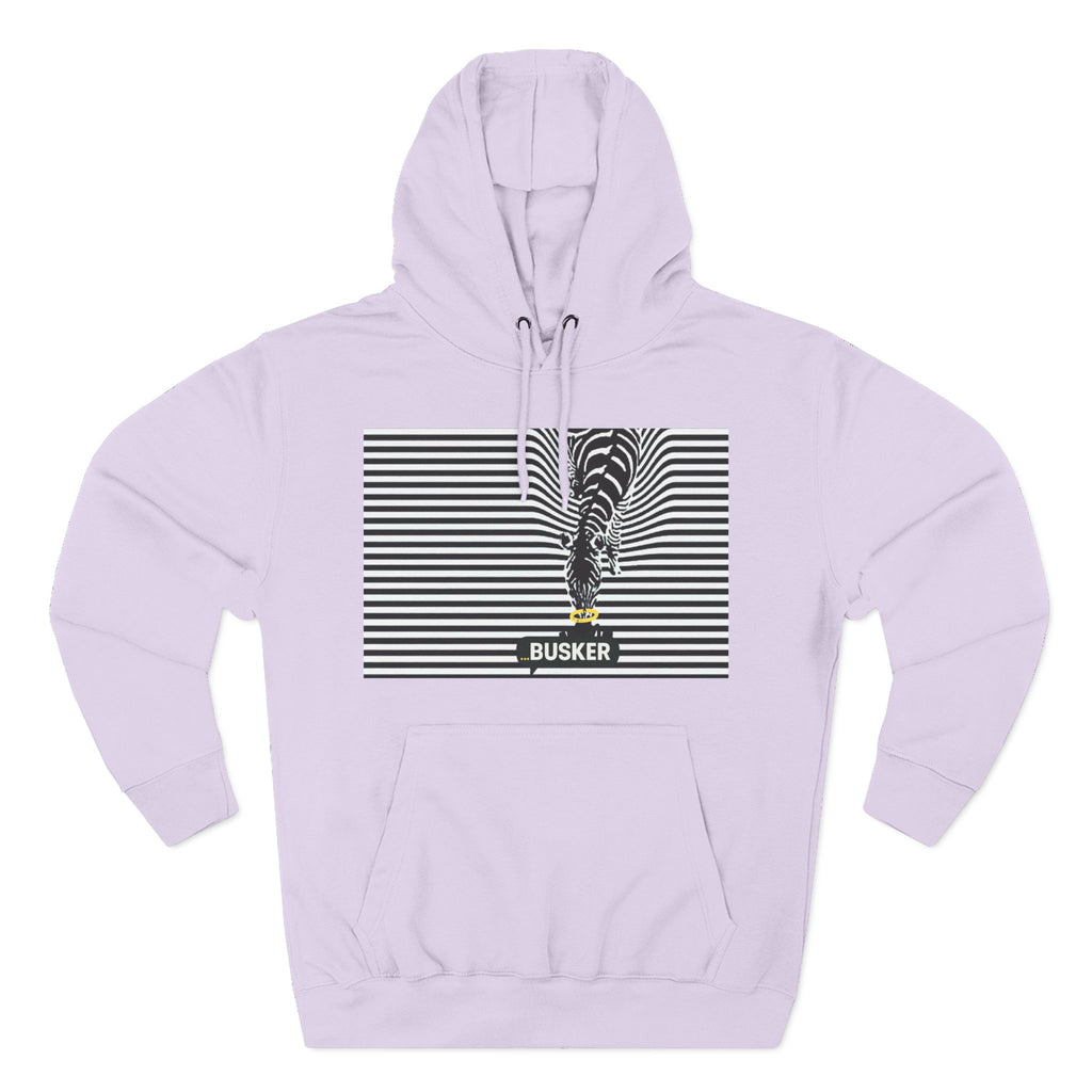 Busker Three-Panel Fleece Hoodie, Striped Design, Unisex Fashion Hoodie, Cozy Gift for Music Lovers, Street Performer Style