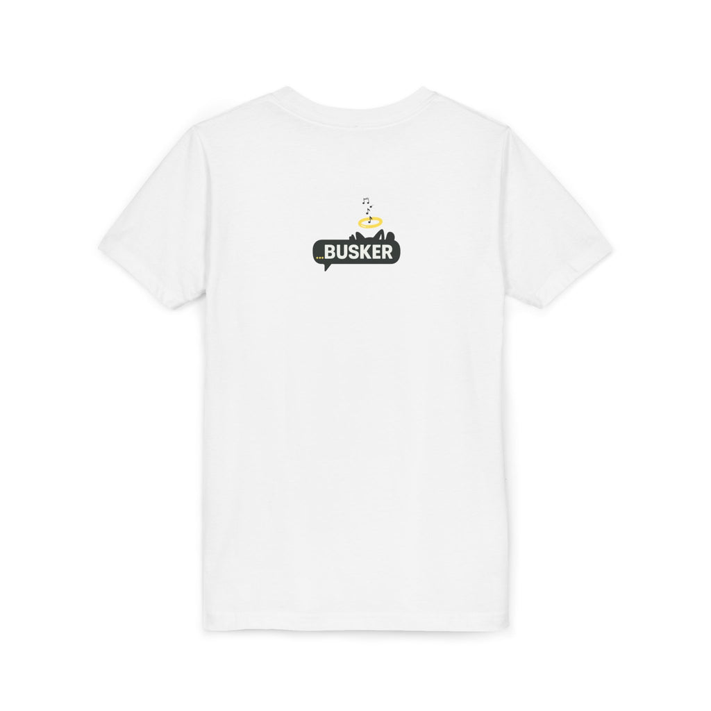 Busker Youth Tee, Fun Kids Shirt, Music Lover Gift, Summer Outfit, Creative Kids Clothing, Unique Graphic Tee