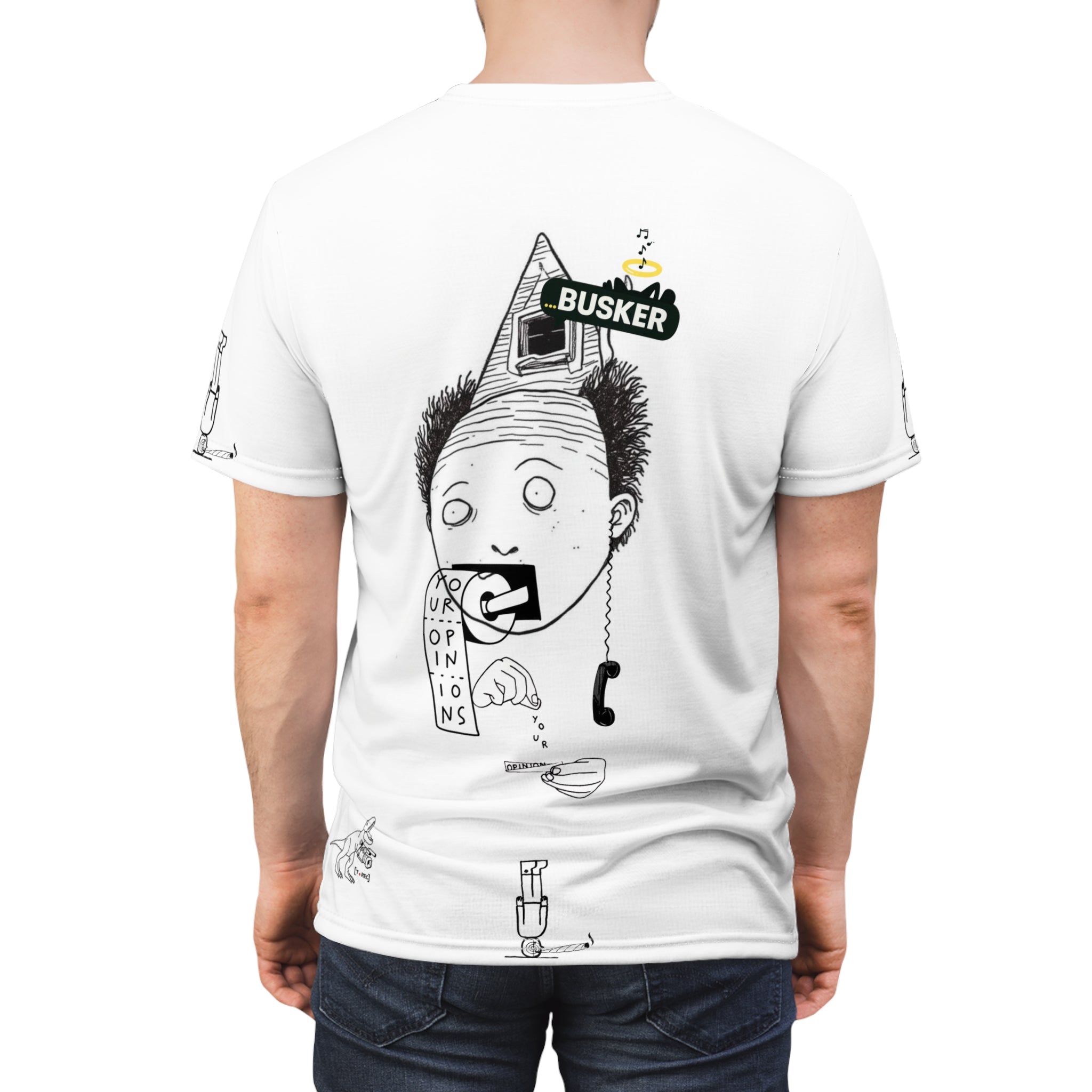 Whimsical Unisex Graphic Tee, Funny T-Shirt for Music Lovers, Unique Gift for Buskers, Street Performer Apparel, Quirky Art Shirt