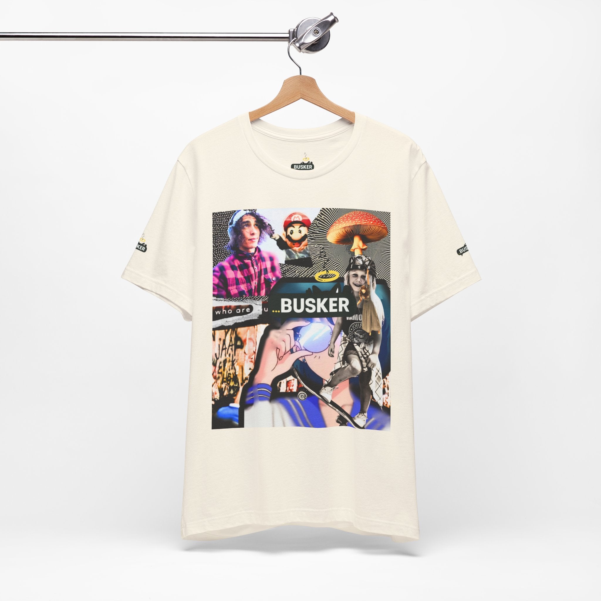 Busker Vibe Unisex Tee - Music & Art Collage Design
