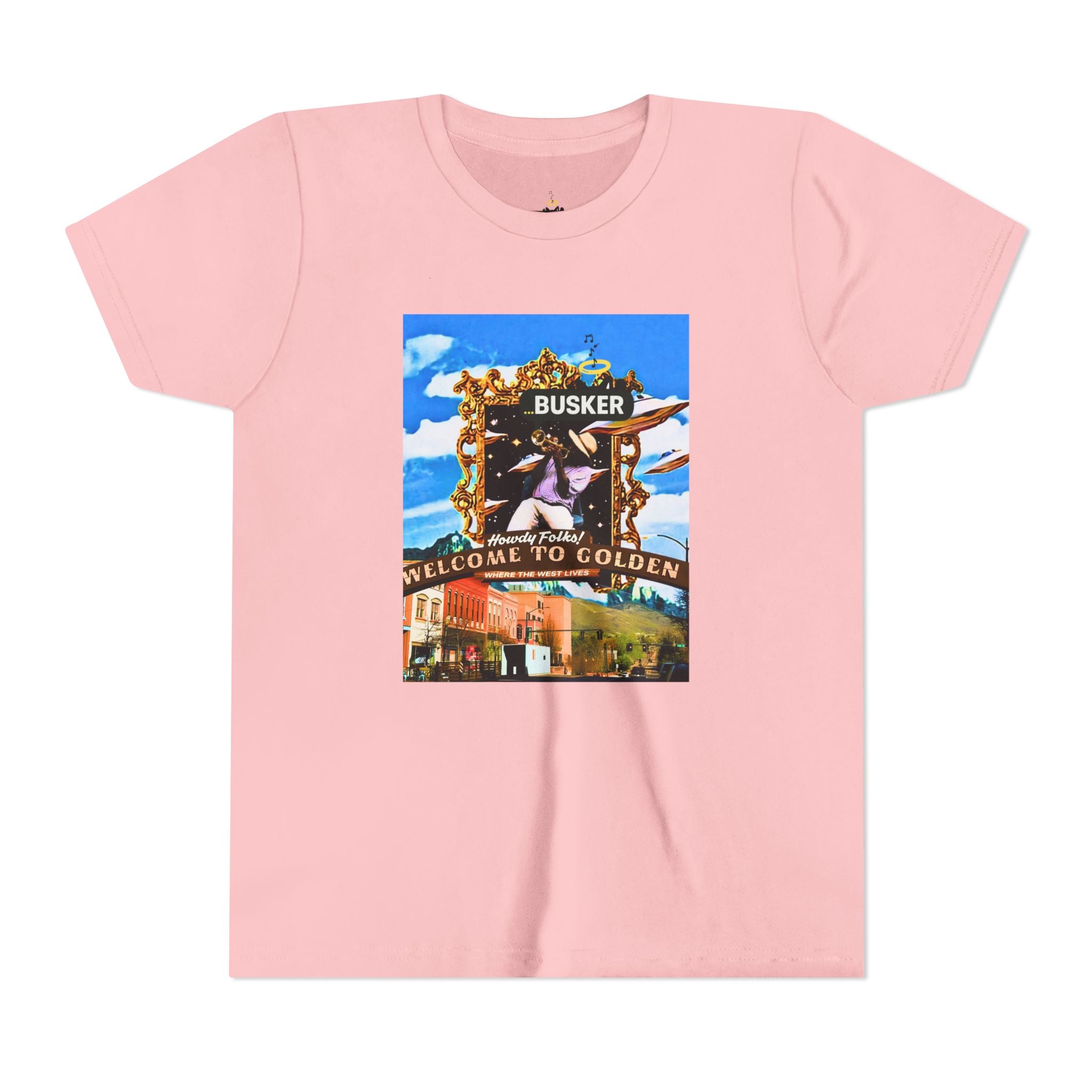 Golden Busker Youth Tee, Summer T-Shirt, Kids Casual Wear, Music Festival Swag, Gift for Young Artists