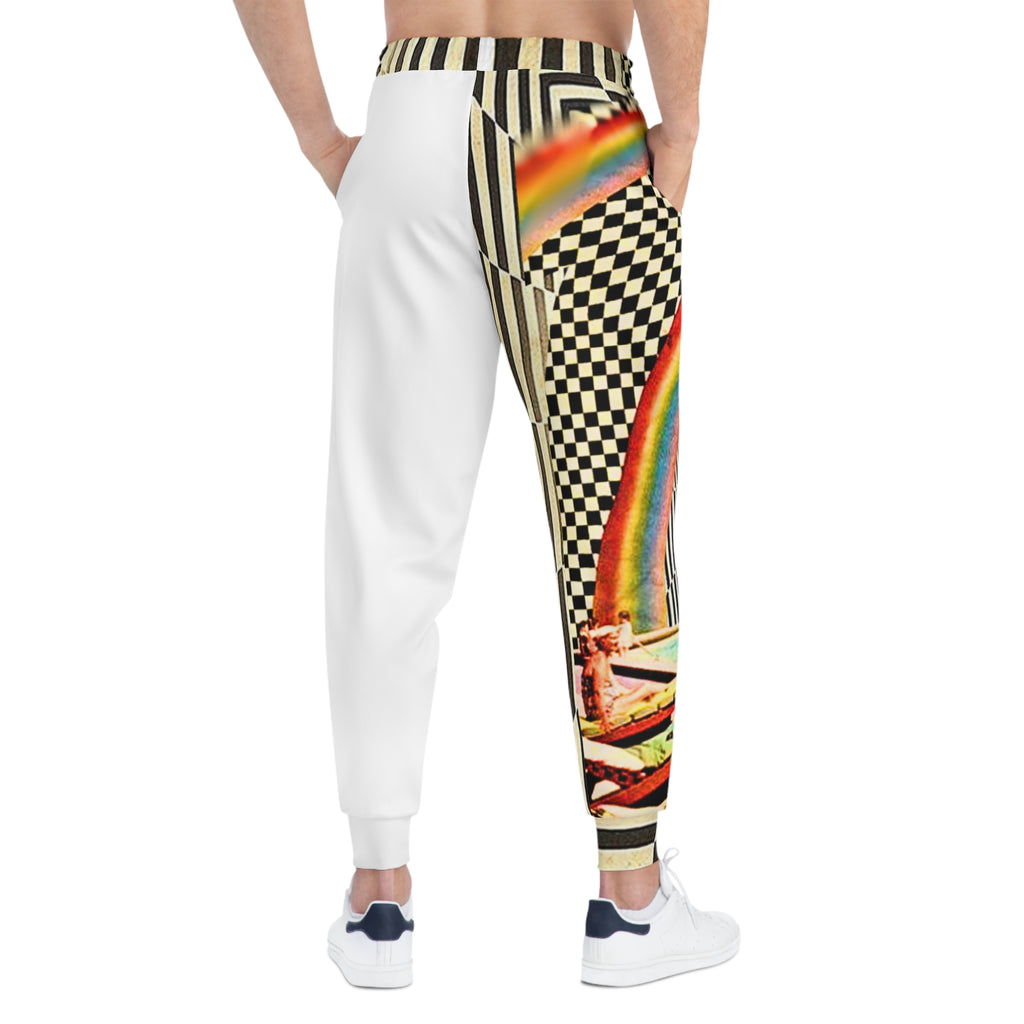 Vibrant AOP Athletic Joggers with Retro Rainbow Design