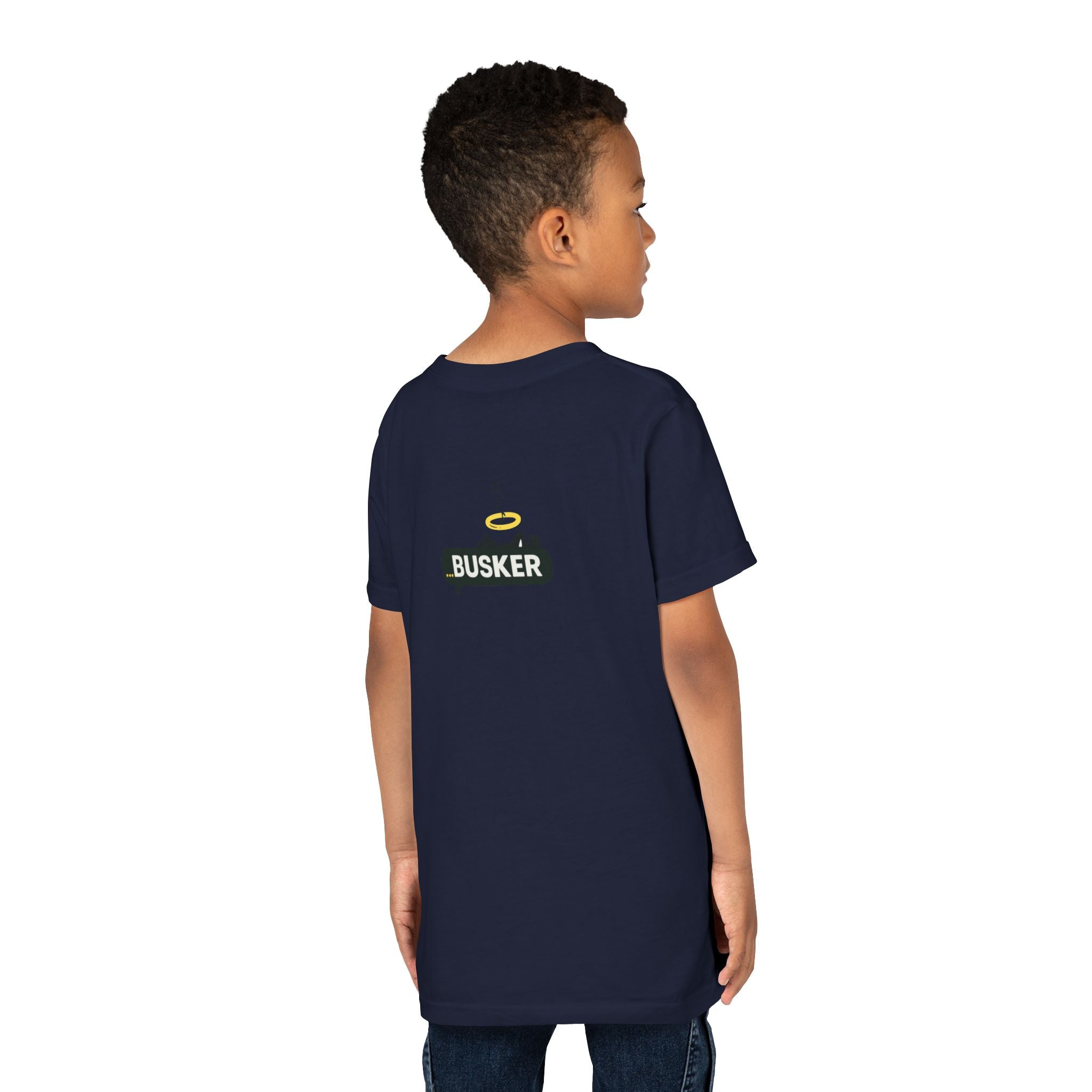 Youth Graphic Tee with Fun 'Busker' Design, Cool Summer Shirt, Gifts for Kids, Festival Attire, Trendy Youthwear