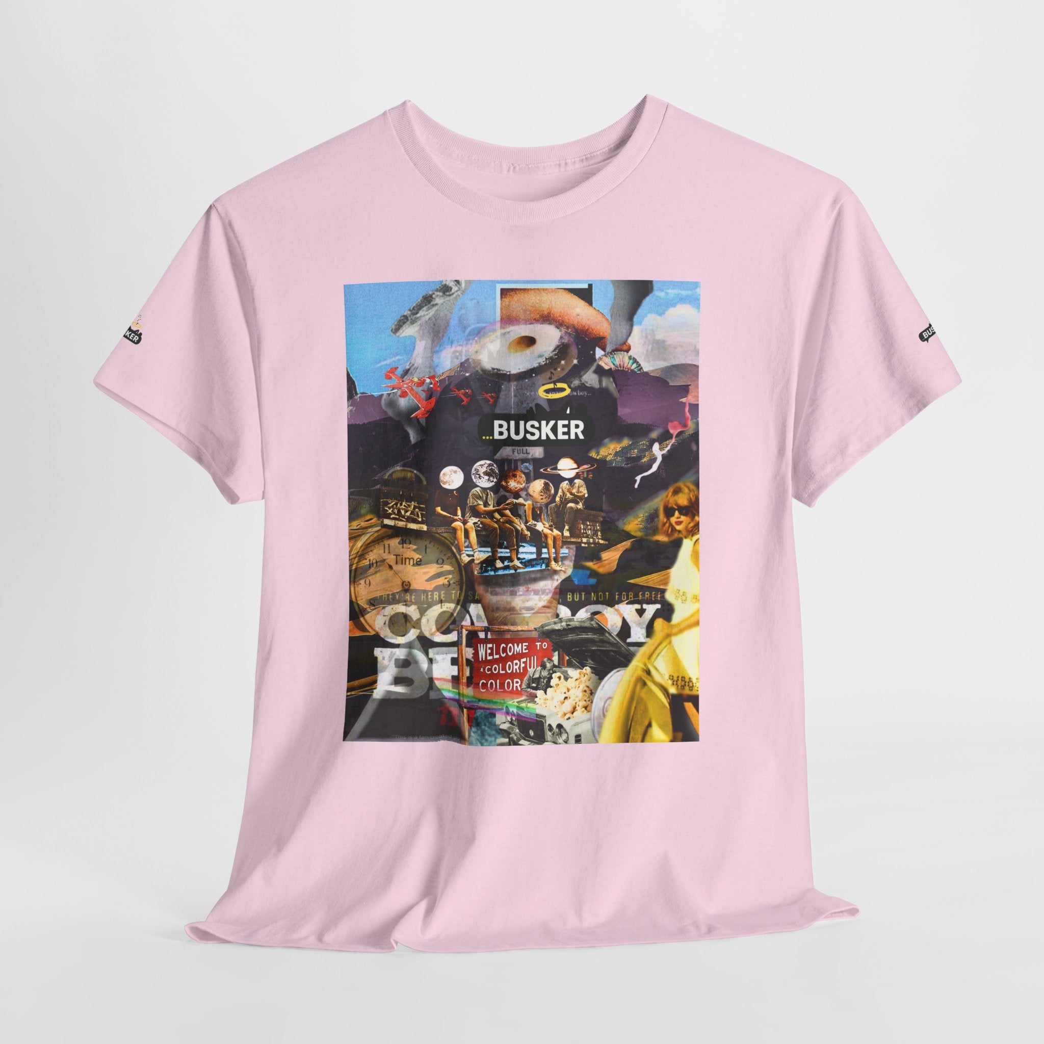 Busker Collage Graphic Tee — Vintage Music Poster Streetwear