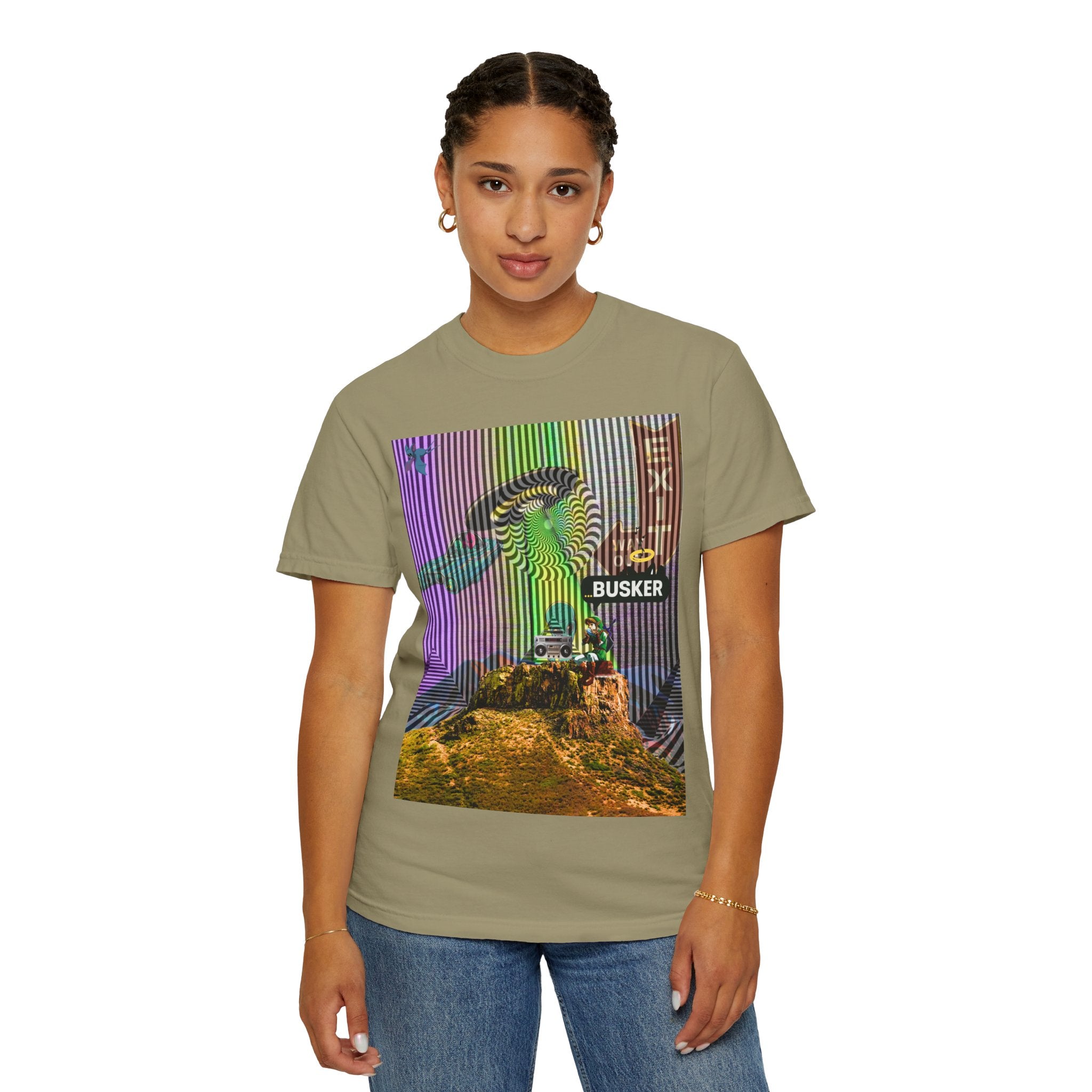 Psychedelic Busker T-Shirt, Unisex Graphic Tee, Music Lover Gift, Festival Wear, Casual Streetwear, Colorful Arttee