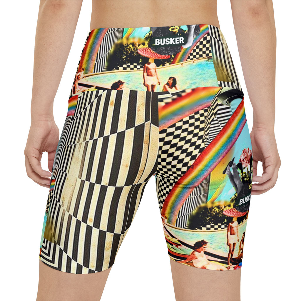 Vibrant Women's Workout Shorts - AOP with Retro Poolside Design