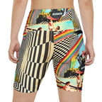 Vibrant Women's Workout Shorts - AOP with Retro Poolside Design