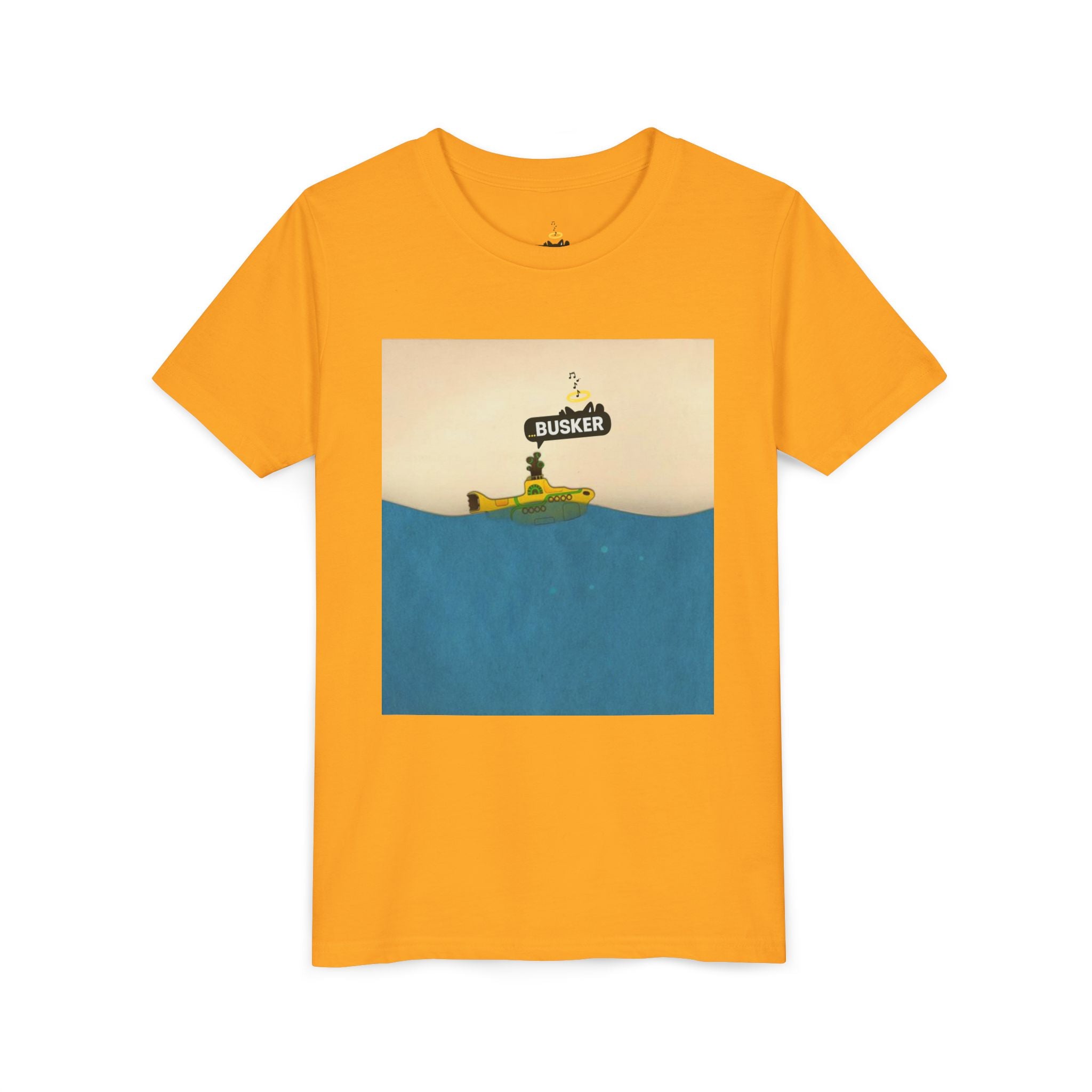 Whimsical Youth Tee with 'Busker' Design, Fun Gift, Summer Style, Music Lovers, Kid's Fashion, Creative Apparel