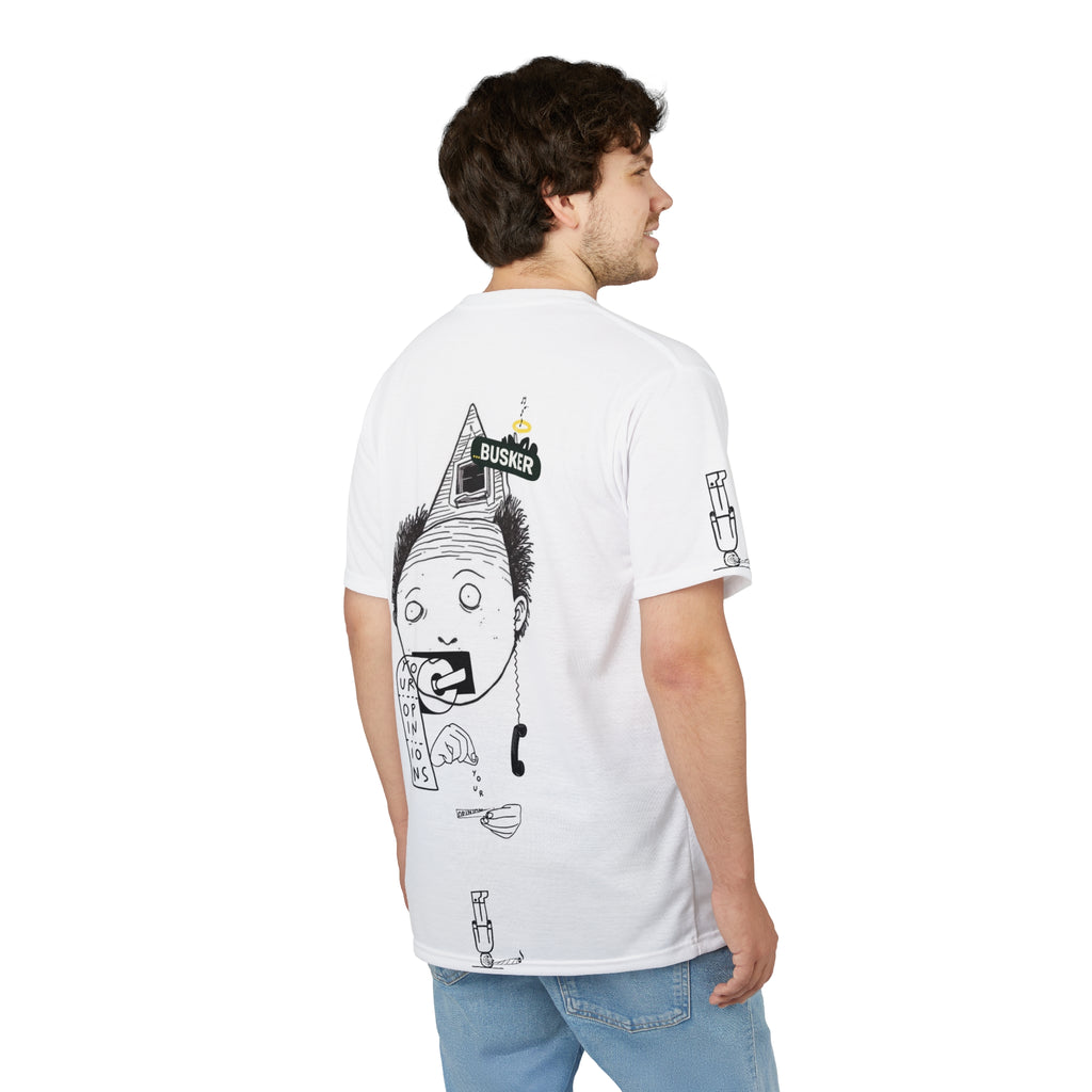 Whimsical Unisex Graphic Tee, Funny T-Shirt for Music Lovers, Unique Gift for Buskers, Street Performer Apparel, Quirky Art Shirt