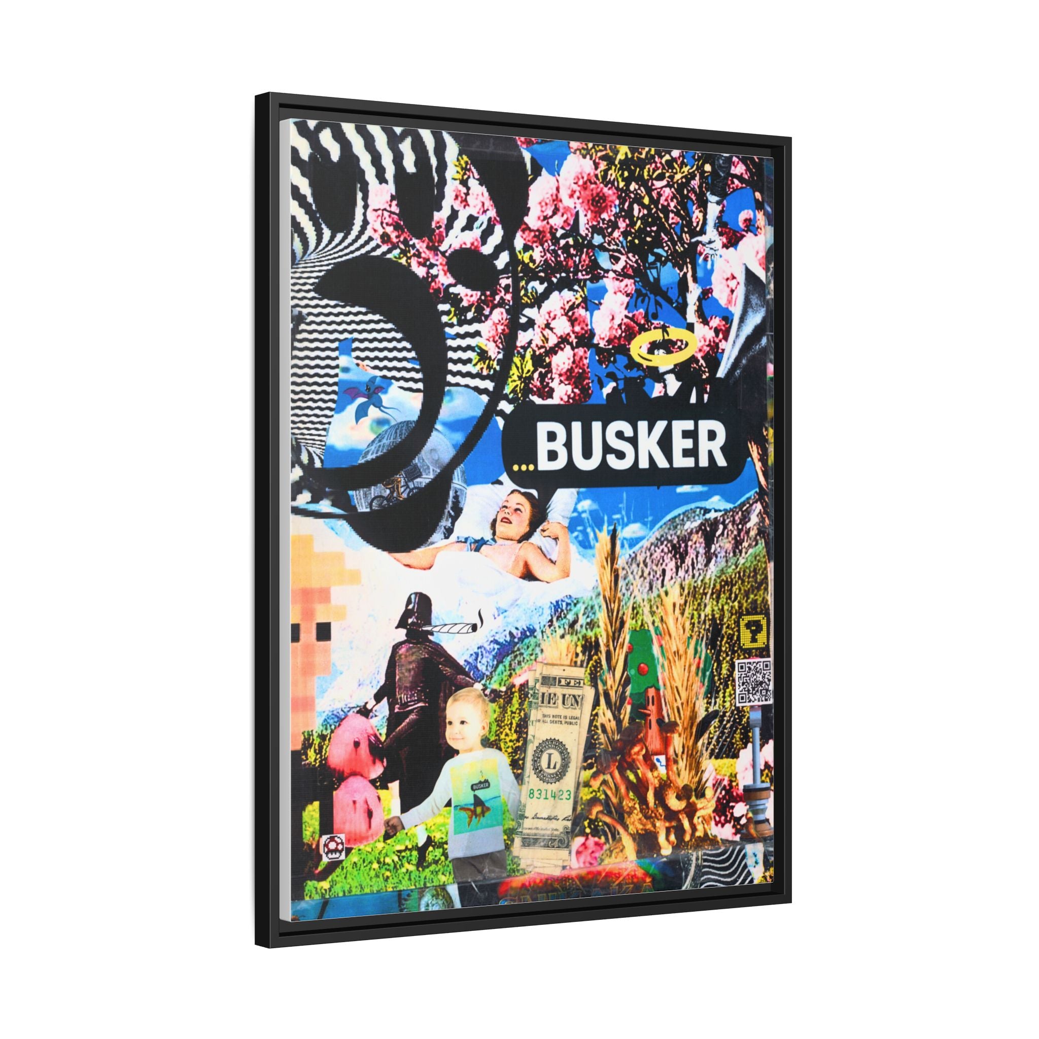 Busker Collage Matte Canvas Print — Framed Multi‑Color Wall Art