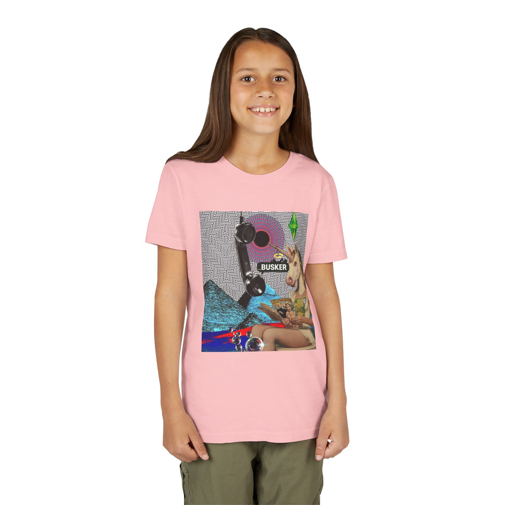 Youth Graphic Tee with Fun 'Busker' Design, Cool Summer Shirt, Gifts for Kids, Festival Attire, Trendy Youthwear