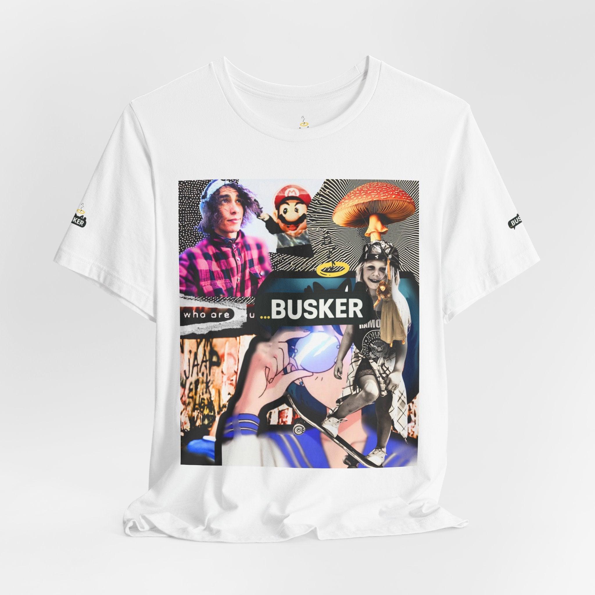 Busker Vibe Unisex Tee - Music & Art Collage Design