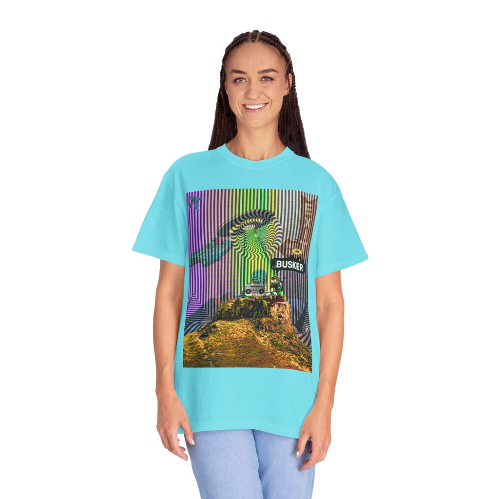 Psychedelic Busker T-Shirt, Unisex Graphic Tee, Music Lover Gift, Festival Wear, Casual Streetwear, Colorful Arttee