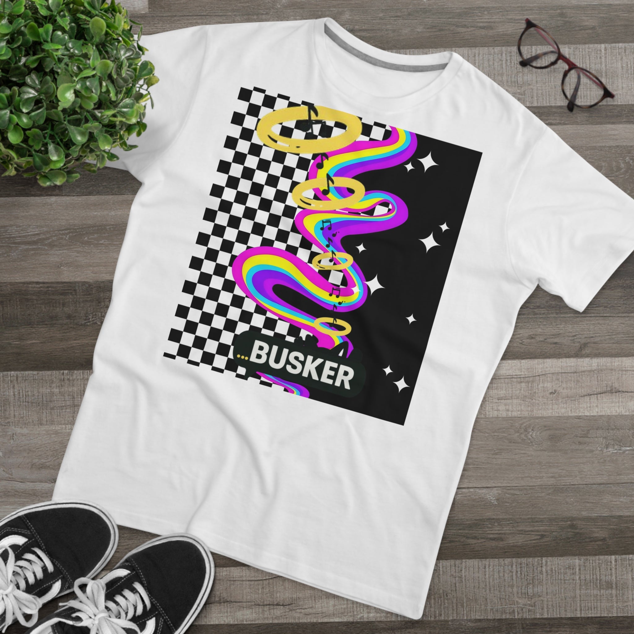 Men's Modern-fit Tee with 'BUSKER' Graphic - Trendy Casual Shirt, Festival Fashion, Music Lover Gift, Streetwear Apparel, Stylish Summer Top