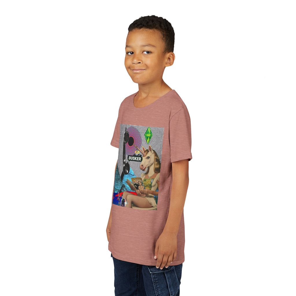 Youth Graphic Tee with Fun 'Busker' Design, Cool Summer Shirt, Gifts for Kids, Festival Attire, Trendy Youthwear