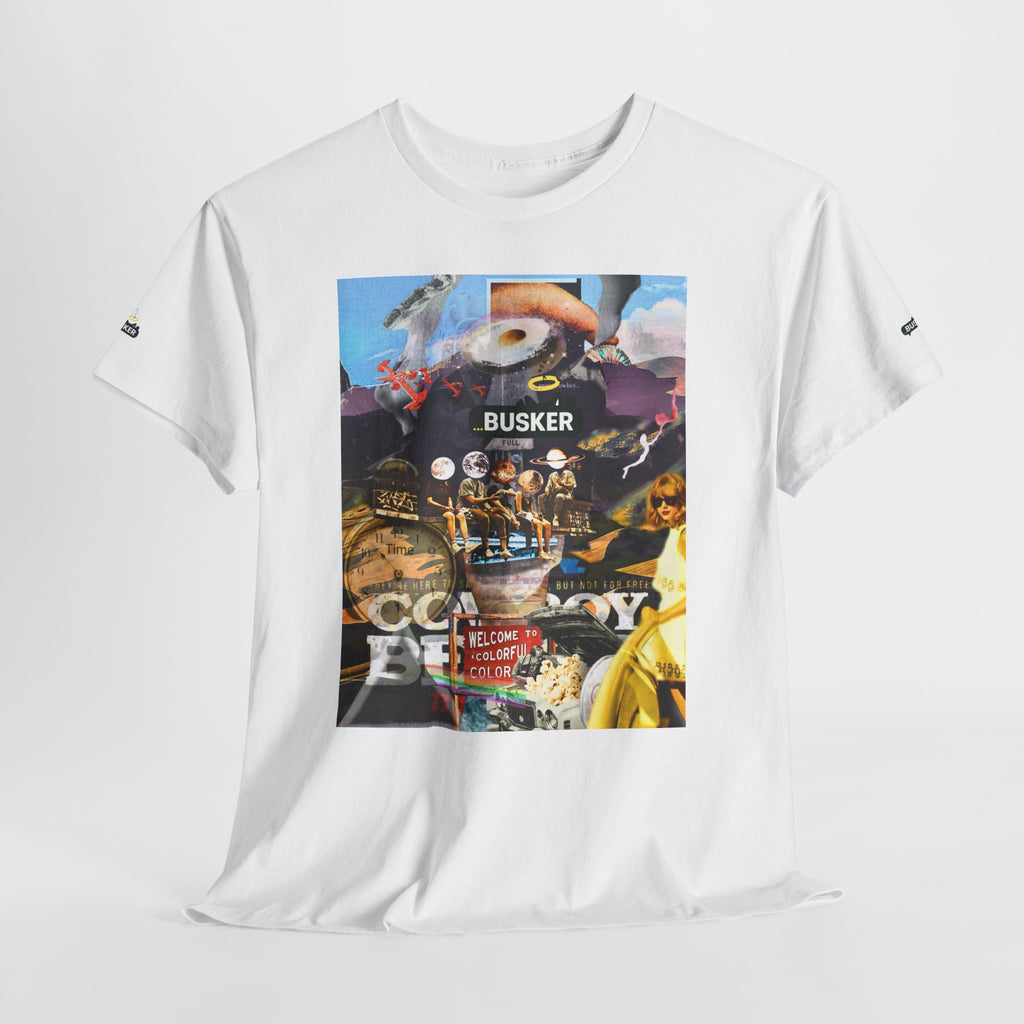 Busker Collage Graphic Tee — Vintage Music Poster Streetwear