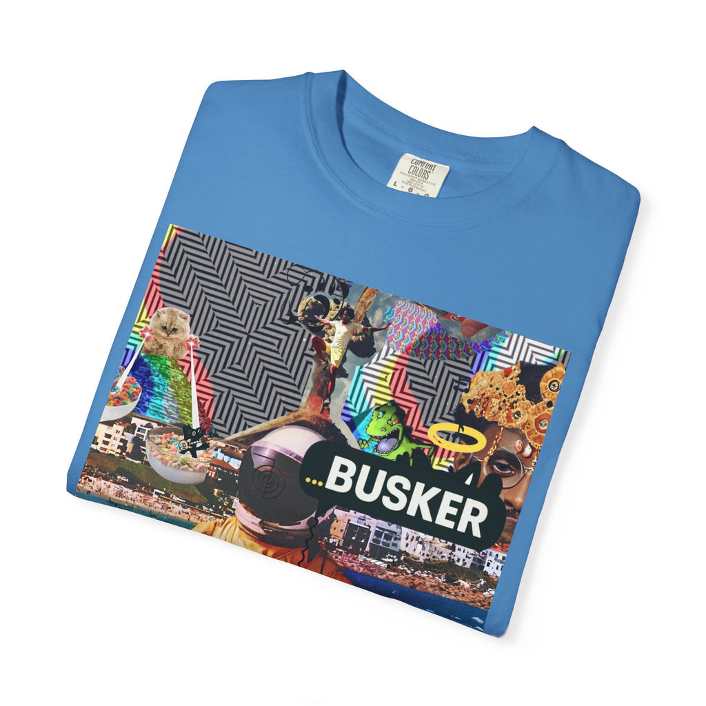 Vibrant Busker T-Shirt, Unisex Graphic Tee, Street Art Inspired Apparel, Casual Wear, Summer Festival Clothing