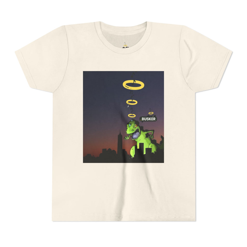 Youth Graphic Tee with Dinosaur Design, Fun Tee for Kids, Summer Style, Birthday Gift, Casual Wear, Playful Outfit, Busker Theme